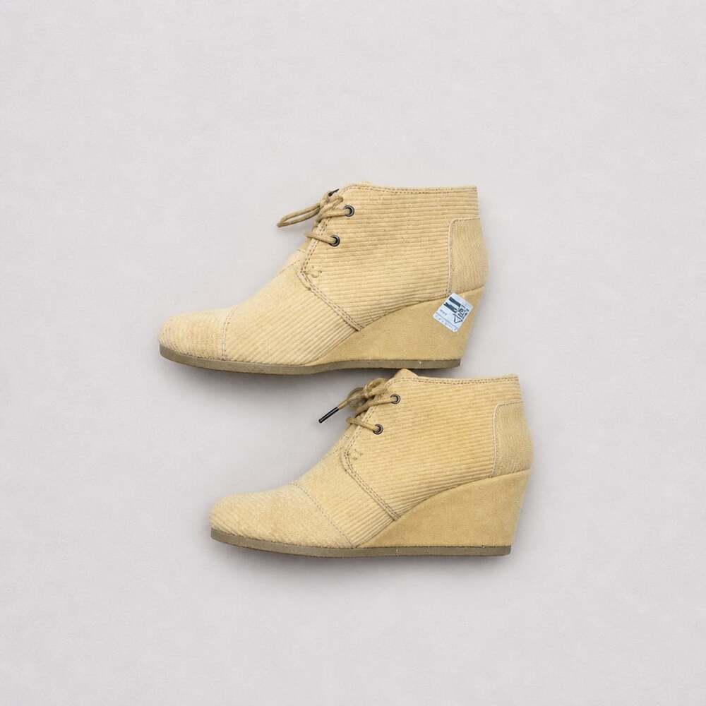 TOMS Tan Suede Kala Corduroy Wedge Booties